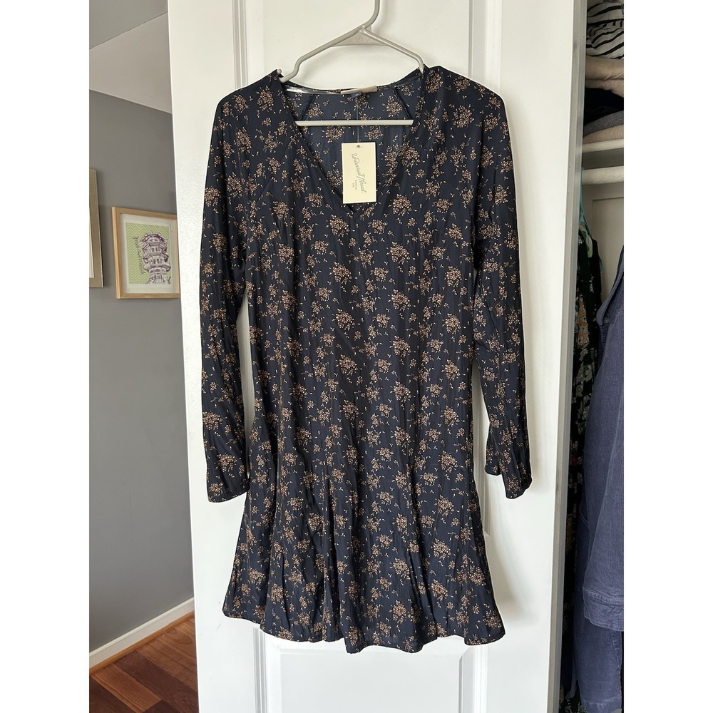 NWT Universal Thread Women's Bell Long Sleeve Godet Mini A-Line Dress Navy Sz XS